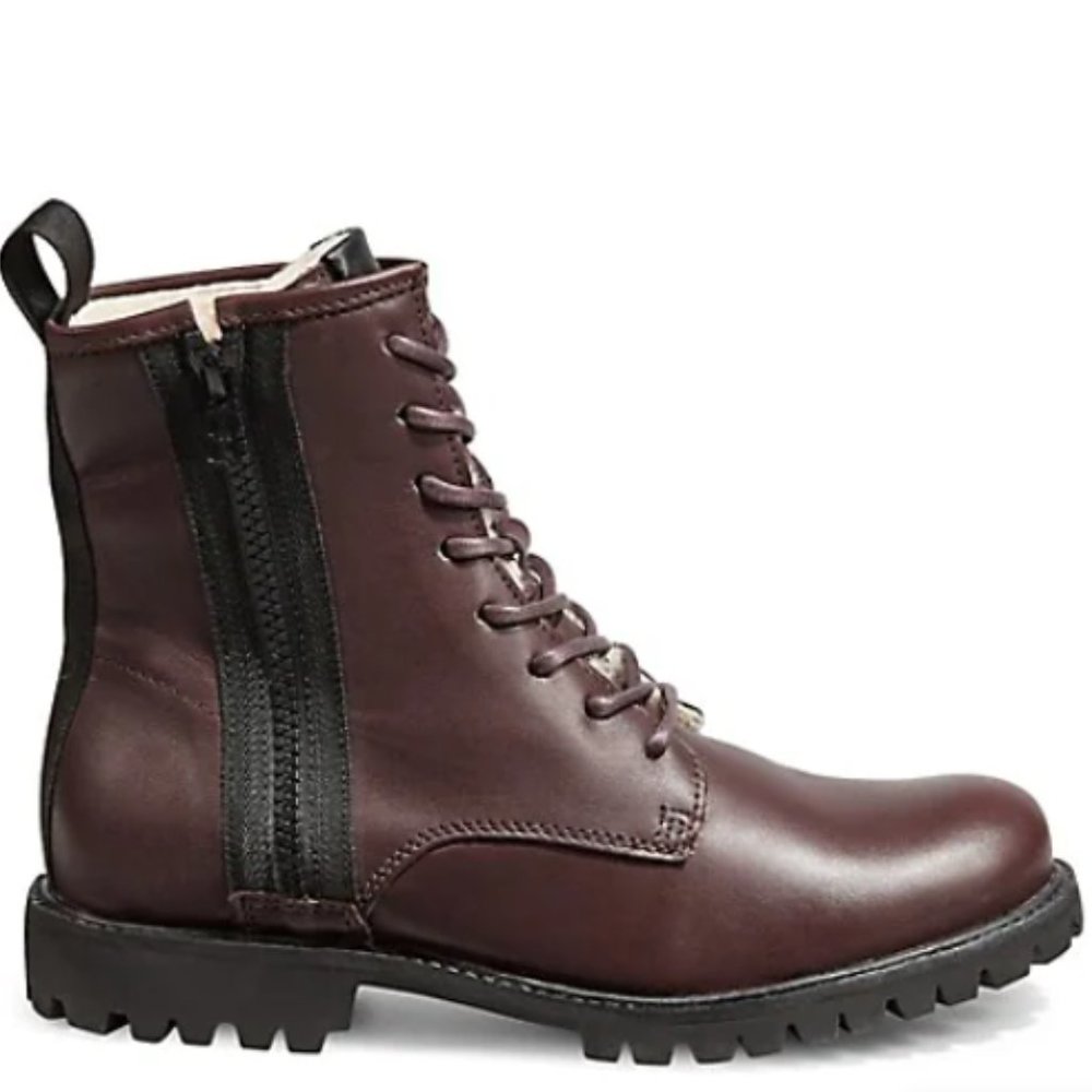 BLACKSTONE Lace Up & Zip Shearling Lined Combat Boots Size 6.5(US) Leather/Fudge